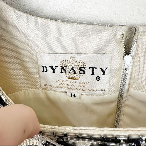 Dynasty Black Velvet Mini Dress Vintage 60s Beaded Sequin - Picture 4 of 14